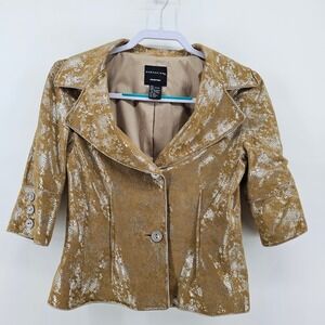 Doncaster Collection Blazer Tan Silver Metallic Suede Snakeskin Print Size 4??